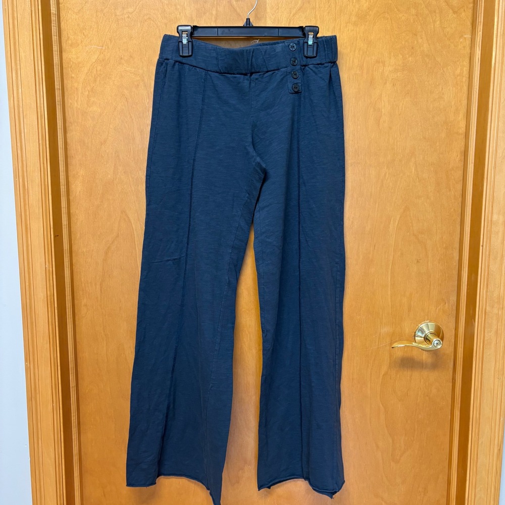 Anthropologie Saturday/Sunday Pants Women S Blue Wide Leg Cotton Slub Button